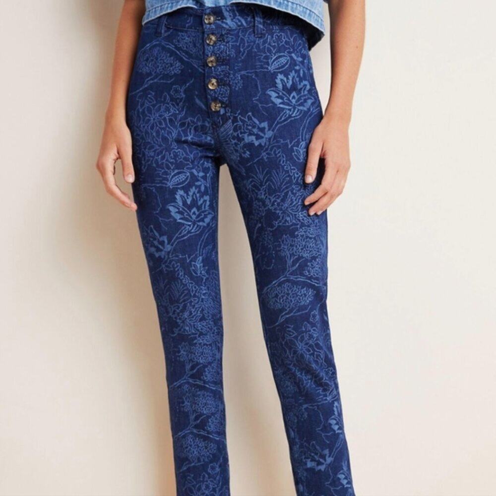Pilcro & The Letterpress Button Fly Faint Printed Pants Printed Denim 26